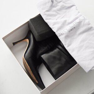 Jimmy Choo Stiletto Pointy-Toe Ankle Booty in Black Leather